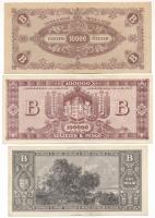 1946. 10.000BP-1.000.000BP (3xklf) mind "Bélyeg- és Pénzkiállítás a Pengő bevezetésének 70. és ...