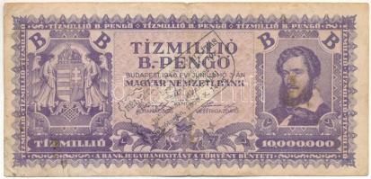 1946. 10.000.000BP "Bélyeg- és Pénzkiállítás a Pengő bevezetésének 70. és a Forint 50 éves jubileuma alkalmából - Salgótarján, 1996. X. 14-25." felülbélyegzéssel T:F,VG folt