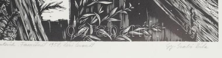 Gy. Szabó Béla (1905-1985): Nyárádszentbenedeki malomkerék. Linómetszet, papír, jelzett. Üvegezett k...