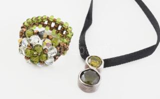 Swarovski gyöngyökből készült gyűrű + ezüst (Ag) köves medál, egymáshoz illő színvilággal