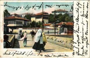 1904 Sarajevo, Türkische-Frau u. Mädchen auf der Strasse / Turkish woman and girl on the street (Rb)