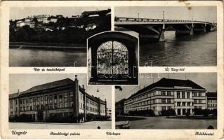 1940 Ungvár, Uzshorod, Uzhhorod, Uzhorod; Vár és tanítóképző, várkapu, Új Ung híd, Rendőrségi palota, Adóhivatal / castle, teachers' training institute, bridge, police headquarters, tax office (EK)