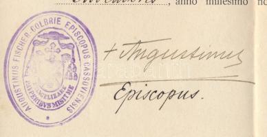 Fischer-Colbrie Ágoston (1863-1925) kassai püspök 1 aláírása egyházi levélen