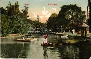 Félixfürdő, Baile Felix; Halastó, csónakázók. Singer Ferenc kiadása / fishpond, rowing boats (fa)