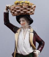 Capodimonte gyümölcshordó és ruhahordó figura pár, jelzett, férfi nyaka ragasztott, kis sérülésekkel...