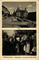 Máramarossziget, Sighetu Marmatiei; Fő tér, Tolongó tömeg a volt cseh-román határon máléért. Knoll Samu kiadása / main square, crowd on the Czech-Romanian border for corn pie + "M. kir. 23. honvéd gyalogezred árkász század" (EK)