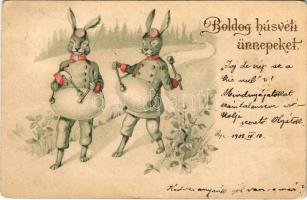 1900 Boldog húsvéti ünnepeket! Nyuszik tojás dobbal / Easter greeting, rabbits playing on egg drums (EK)