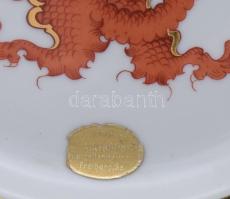 Antik Volkstedt kínai sárkány mintával díszített porcelán tányér, jelzet, d: 23,5 cm
