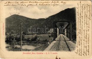 1902 Abos-Kisladna, Obisovce-Malá Lodina; Hernád vasúti híd a K.O.V. (Kassa-Oderbergi Vasút, KsOD) mentén. Geruska Pál kiadása / railway bridge on the Kosice-Bohumín Railway line (Rb)