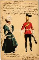 1900 Német katonatiszt és hölgy / German military officer and lady. litho (EK)