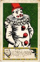 Bohóc. Szecessziós cirkuszi lap / Clown. Art Nouveau litho (EK)