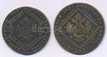 Ausztria 1807A 15kr Cu + 30kr Cu T:F 
Austria 1807A 15 Kreuzer Cu + 30 Kreuzer Cu C:F 
Krause KM#2...