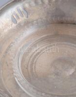 Szecessziós ezüstözött kínáló, üveg betéttel, d: 18,5 cm, m: 10,5 cm