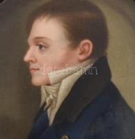 Férfi portré. 1866. Porcelánlapra festett kép, dekoratív keretben, hátulján datált, galéria címkéjév...