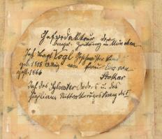 Férfi portré. 1866. Porcelánlapra festett kép, dekoratív keretben, hátulján datált, galéria címkéjév...