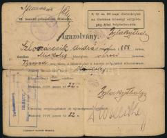 1915 Igazolvány vitézségi érmekhez Sloszárcsík (Szloszárcsík) András őrmester részére, 10. honvéd gy...