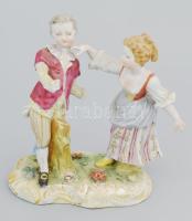 Dresda porcelán gyermekpárr figura, jelzett, sérült, javított, 15x16 cm