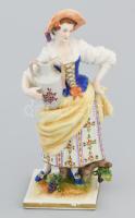 Rudolf Kammer porcelán borász hölgy figura, jelzett, kopással, m: 15,5 cm