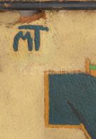 MT jelzéssel: Absztrakt kompozíció. Olaj, karton. Hátoldalán Magyar Nemzeti Galéria Bírálati Csoport...