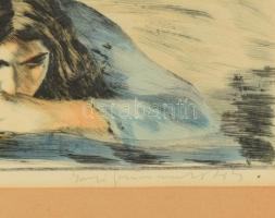 Iványi Grünwald Béla (1867-1940): Cigánylányok a lápos partján. Színezett rézkarc, papír, jelzett. Ü...