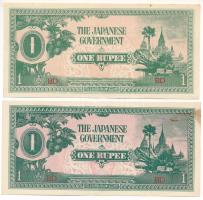 Mianmar / Japán megszállás DN (1942) 1R (2xklf) az egyik nem vízjeles papíron, korabeli angolszász hamisítvány T:AU-VF folt Myanmar / Japanese Occupation ND (1942) 1 Rupee (2xdiff) one without watermark, contemporary british or american forgerie note C:AU-VF spot Krause P#14