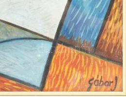 Gábor J jelzéssel: Színes formák. Vegyes technika, papír. Dekoratív, üvegezett, kissé sérült fakeret...