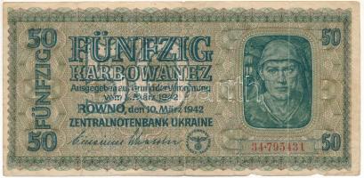 Ukrajna / Német megszállás 1942. 50K T:F kis papírhiány Ukraine / German occupation 1942. 50 Karbowanez C:F small missing paper Krause 54