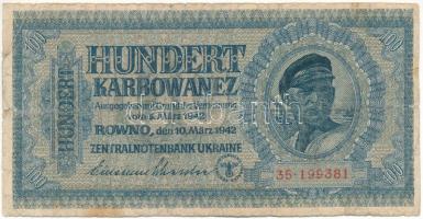 Ukrajna / Német megszállás 1942. 100K T:VG Ukraine / German occupation 1942. 100 Karbowanez C:VG Krause P#55