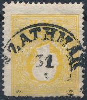 1858 2kr (I tipus???) erős elfogazással "SZATHMÁR" (elvékonyodás, foghibák / thin paper, perf. faults)