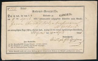6kr HP I fine print with plate variety on retour recepisse "CASCHAU" - "PEST" - ...