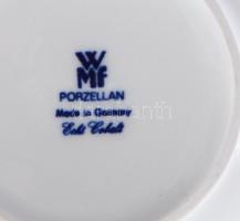 WMF kobaltfestéses rózsamintás váza, fém peremezéssel, jelzett, m: 15,5 cm