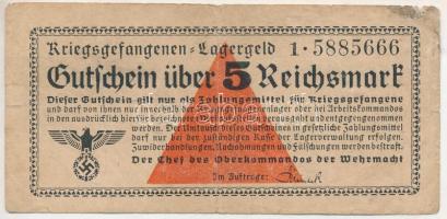 Német Harmadik Birodalom / Hadifogolytábor DN (1939-1944) 5M hadifogolytábori pénz T:F,VG folt, kis anyaghiány  German Third Reich / POW Camp ND (1939-1944) 5 Reichsmark lagergeld C:F,VG spot, small material error