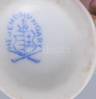 Herendi Viktória mintás kisváza, plasztikus virágdíszítéssel, jelzett, m: 6,5 cm