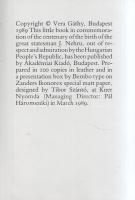 Gáthy Vera: 
Jawaharlal Nehru. A Portrait.
(Budapest, 1989. Akadémiai Kiadó -Kner Nyomda [Gyoma].)...