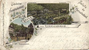 1895 Herkulesfürdő Herkules square and Kursalon litho (EB)