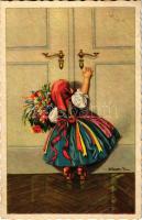 1939 Magyar folklór művészlap / Hungarian folklore art postcard s: Pólya T.