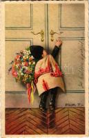 1942 Magyar folklór művészlap / Hungarian folklore art postcard s: Pólya T. (EK)