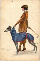 Italian lady art postcard with dog. 624-1. s: Bompard (fl)