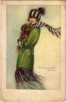 Italian lady art postcard with dog. 555-3. s: Bompard (EK)