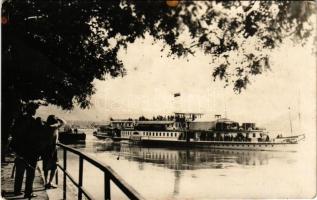 1929 Orsova, Statiune de vapor / Schiffstation / Dunai kikötő, JUPITER lapátkerekes gőzhajó. Jos. B. Handl / Danube river port with steamship (EB)