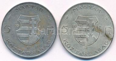 1947. 5Ft Ag "Kossuth" (2x) T:VF patina 
Adamo F8.1
