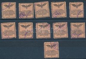 cca 1930 11 db Villamos és Helyiérdekű Vasúti Alkalmazottak Országos Szövetsége tagdíjbélyeg