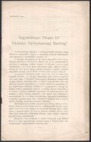 1912 Baross Jusztin, Trencsén vármegye alispánjának jelentése az 1912. május 1-től szeptember hó végéig terjedő időszakról. Trencsén, Sándor Ferenc-ny., 12+(4) p. Tűzött papírkötés.