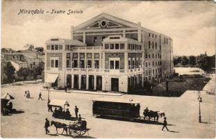 1908 Mirandola, Teatro Sociale / theatre, market, horse-drawn tram (EK)