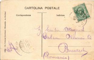 1908 Mirandola, Teatro Sociale / theatre, market, horse-drawn tram (EK)