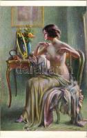 Les perles / Pearls. Erotic nude lady art postcard s: D. Enjolras