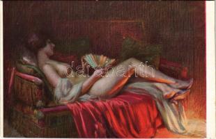 Apres la sieste / After the siesta. Erotic nude lady art postcard s: D. Enjolras (vágott / cut)