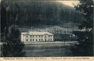 1936 Anenské údolí-Rotava, Annathal-Rothau; Restaurace Nádrazí / Restaurant Bahnhof / railway station and restaurant (EK)