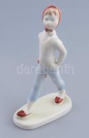 Aquincumi esernyős porcelán lány figura, kézzel festett, jelzett, kis kopással, m: 14 cm