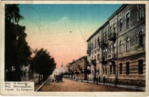 1916 Stryi, Stryj, Strij; Ul. Batorego / Batoregogasse / street view, automobile + "K.u.K. Etappenstationskommando in Stryj" (fl)